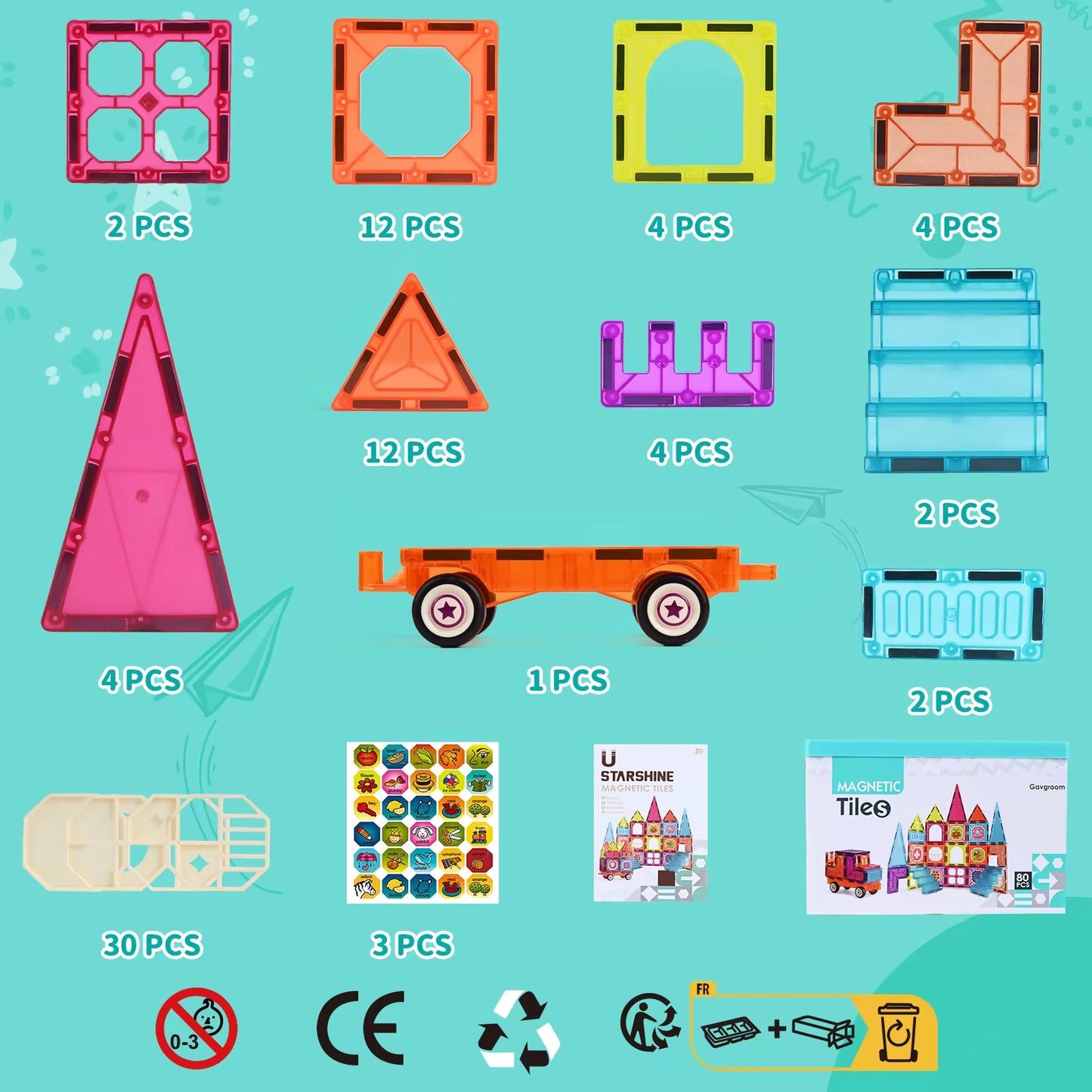 Farebná magnetická stavebnica 80 dielikov